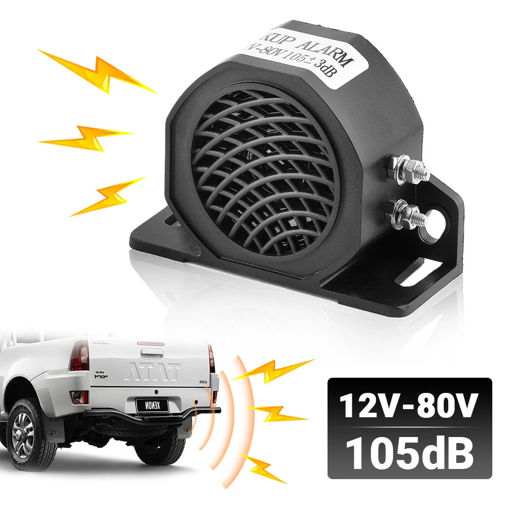 Car Siren Horn 12V 24V-80V 105dB Backup Siren Beeper Buzzer Sound Warning Backward Alarm for Vehicle Reversing Reminder