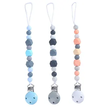 

3pcs Beads Silicone Durable Teeth Soother Ring Pacifier Chain Pacifier Strap Clip for Newborn Infant Baby