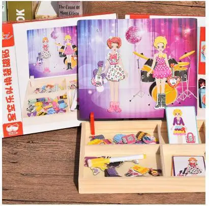 004 Новая сменная одежда, игрушки, деревянная доска для рисования, магнитный пазл мозаика, два-в-одном, игрушки, различные переодевания, детский подарок - Цвет: 004