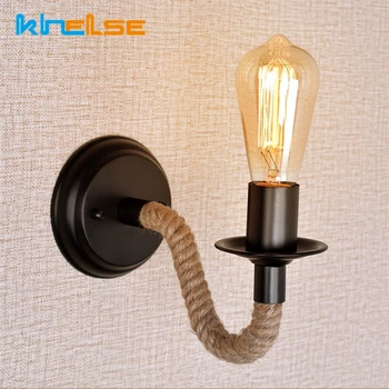 

American Industrial LED Hemp Rope Loft Wall Lamp E27 Retro Bedroom Kitchen Sconces Stair Living Room Vintage Decor Wall Lighting
