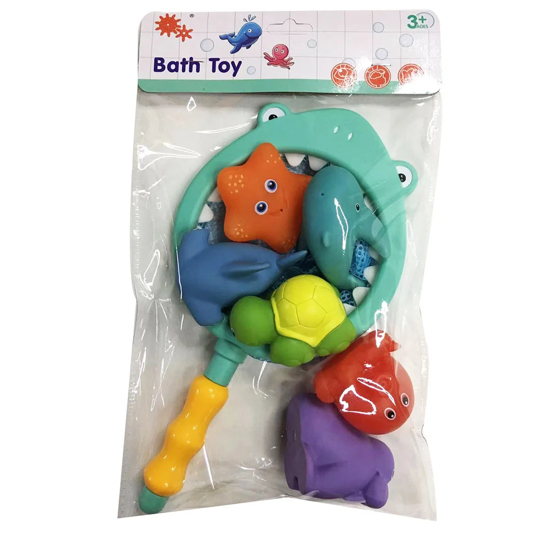 

2019 Hot Sale 7Pcs Children Bath Toys Net Fishing Game Toy Ocean Animals Bath Toy Cute Animals Swimming Water Toys Soft Rubber