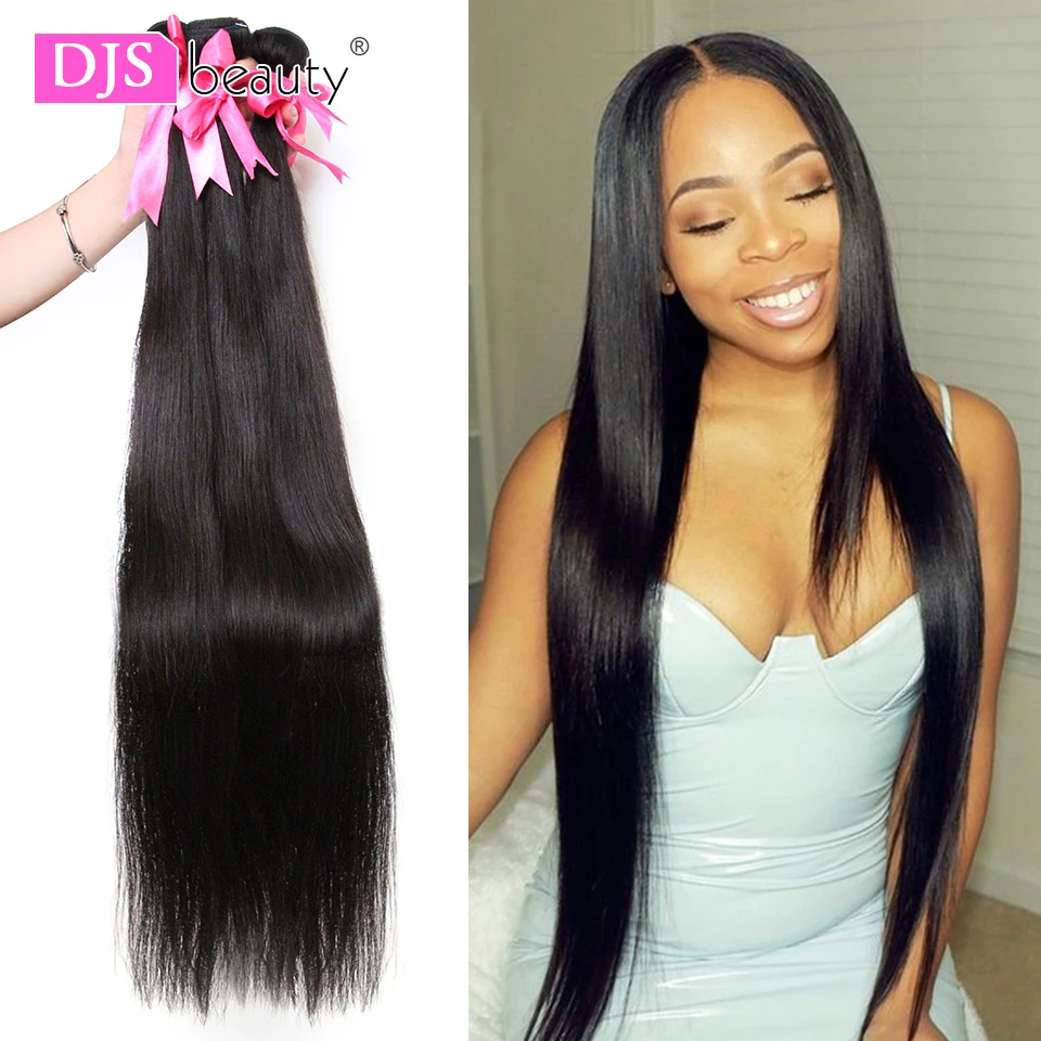 

DJS Beauty 30 Inch Bundles Long Length 1/3/4 PCS 40 Inch Bundles Straight Natural Color 7A Indian Remy Hair Extensions