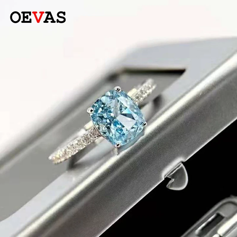 OEVAS 100% 925 Стерлинговое Серебро Аквамариновый высокоуглеродистые бриллианты