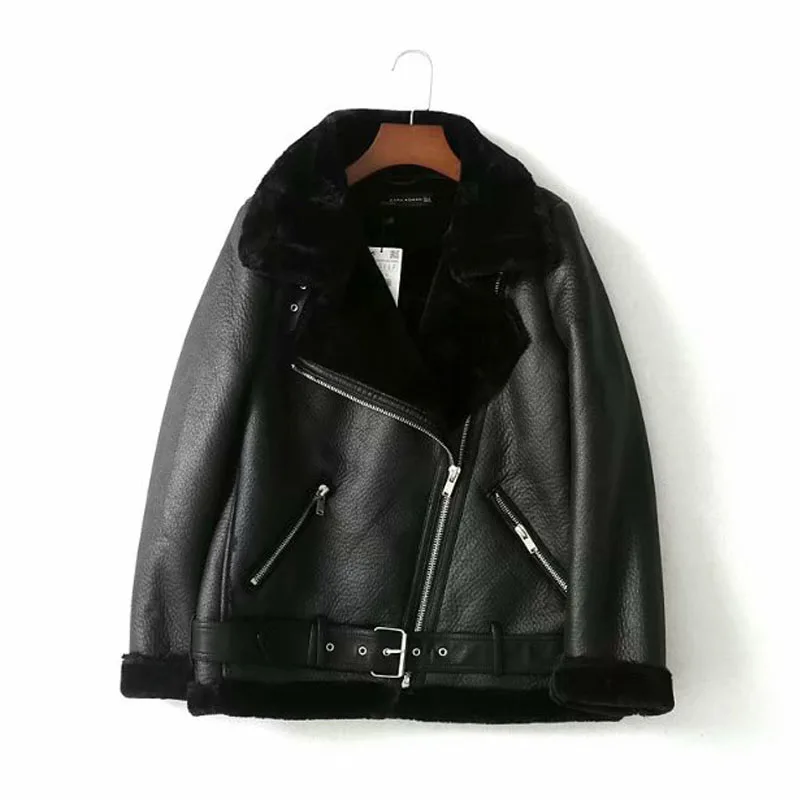 Fur Locomotive Retro with Belt Riding Winter Women's Jacket Long-sleeved Lapel Padded Warm Black Zip Chic Female Coat Tops Uellow