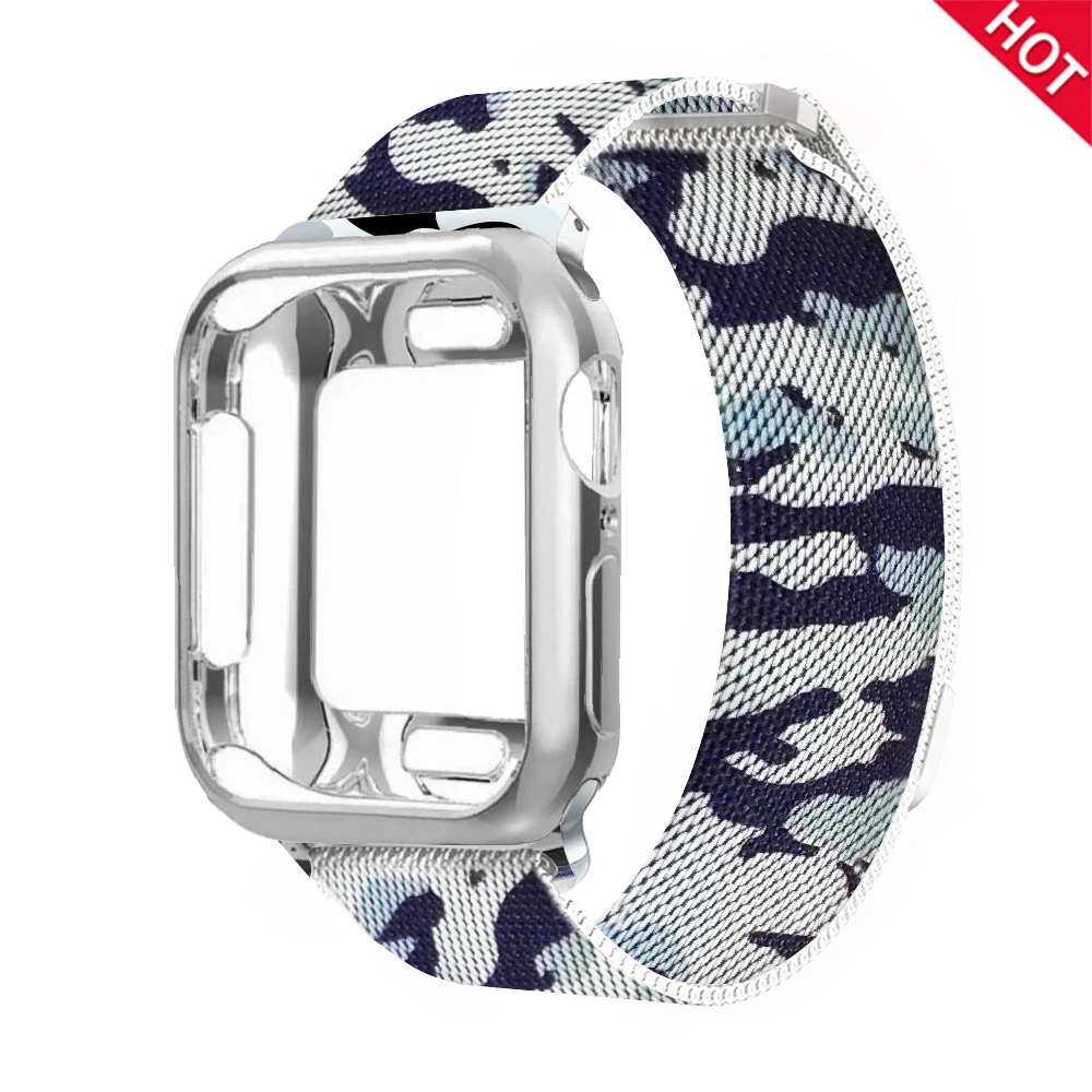 Миланский ремень из нержавеющей стали тонкий браслет ремешок для Apple Watch серии 1/2/3/4, 42 мм, 38 мм, ремешок для iwatch 40 мм 44 с защитным чехлом - Цвет ремешка: Navy camouflage