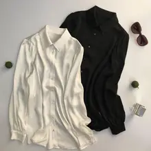 Черная/белая Осенняя зимняя женская рубашка из гладкого атласа с длинным рукавом, женские офисные блузки и топы