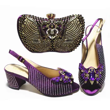 

Latest Italian Design Ladies Shoe and Bag Set for Party In Women Wedding Shoes and Bag Set Decorated With Appliques in Purple