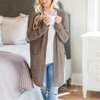 

Caddice Knitting Cardigan Sweater 2019 Autumn Long Sleeve Lamb Cardigan Knitted Solid Color Office Sweater Long Coat Streetwear