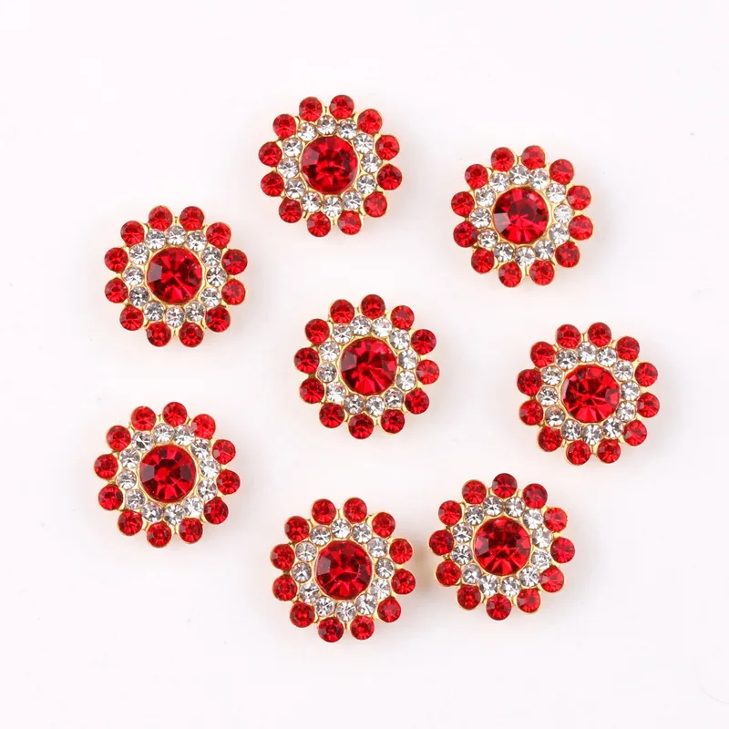 Sew On Rhinestones 14mm Flower-Shaped Round Glass Crystal Rhinestones in Gold Base Flat Back Beads DIY Trim