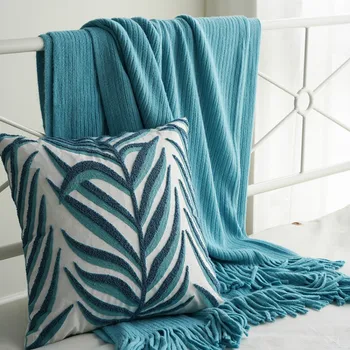 

DUNXDECO Cushion Cover Decorative Pillow Case Modern Simple Artistic Leaf Embroidery Coussin Sofa Chair Cushion Cover