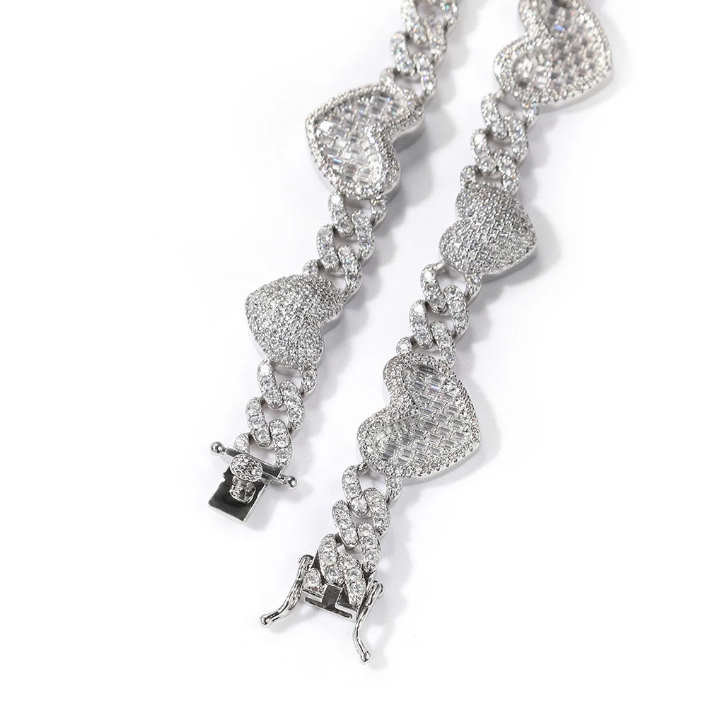 THE BLING KING 13mm Cuban Chain Full Paved 2 Designs Heart Iced Out Bling Baguettecz Necklace Charm HipHop Jewelry