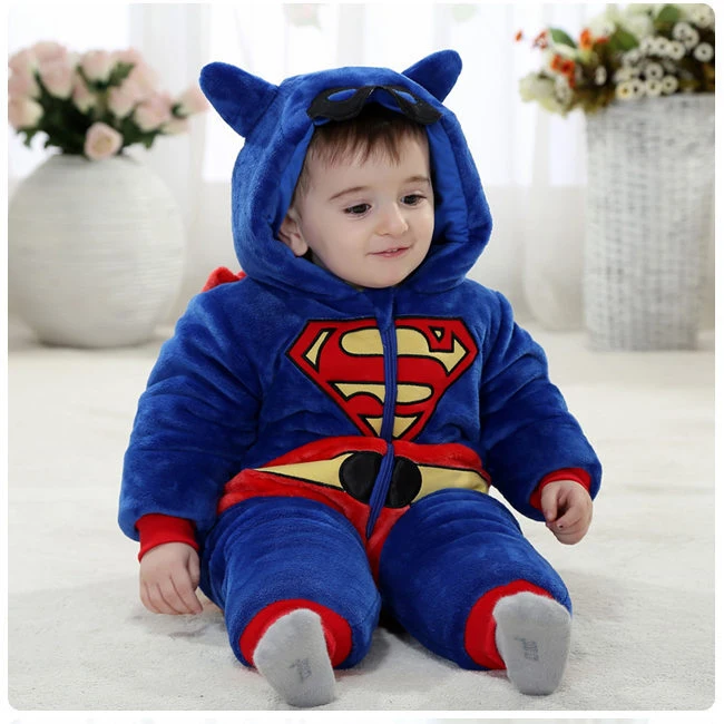 Super Man Детские Зимняя Одежда для мальчиков и девочек детский комбинезон ребенок прогулочная одежда для детей с рисунками животных из мультфильмов; домашняя одежда для детей город одежда костюм на Хэллоуин - Цвет: Super Man
