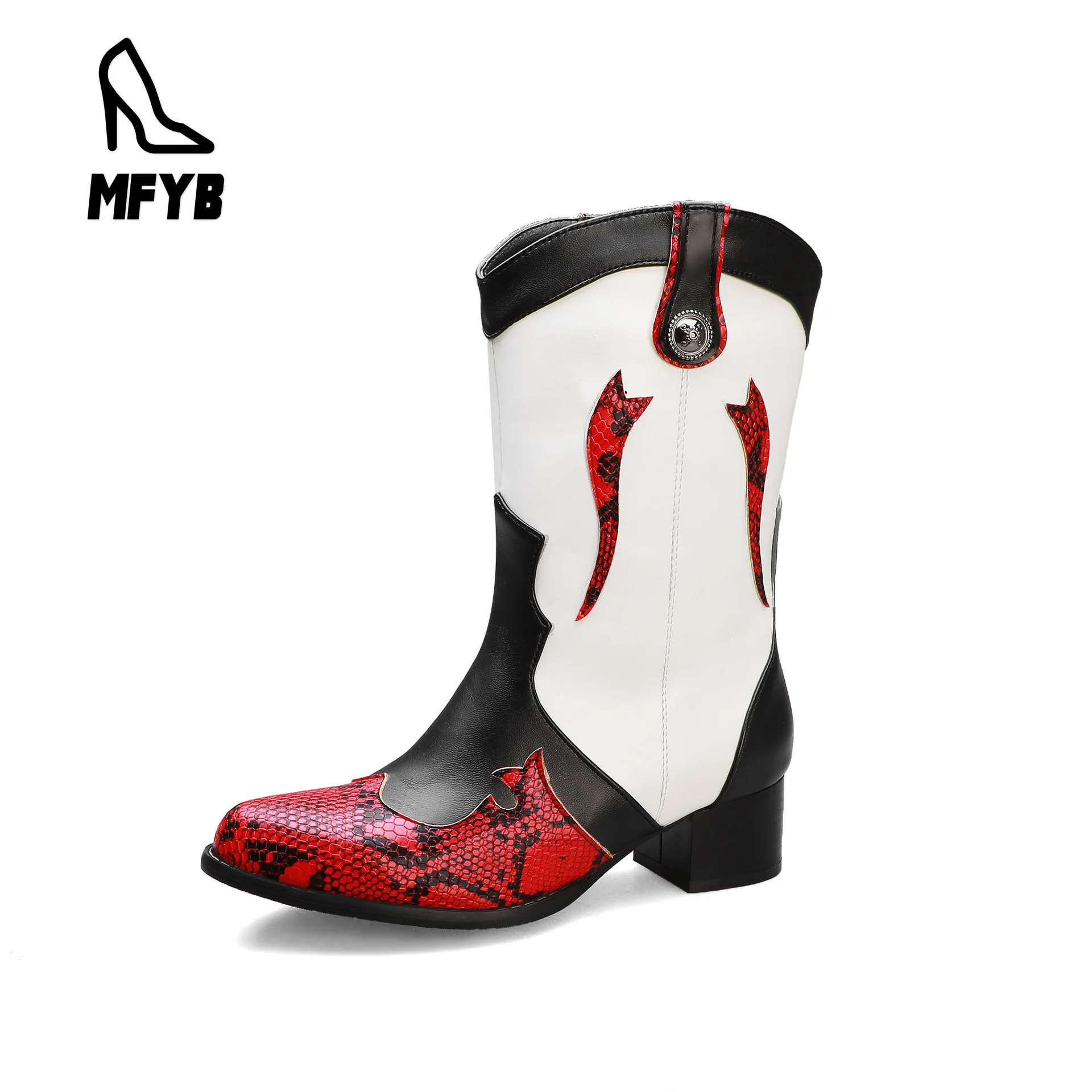 

MFYB Women's boots 2019 winter new fashion color matching women's shoes snake pattern large size 34-43 and calf boots