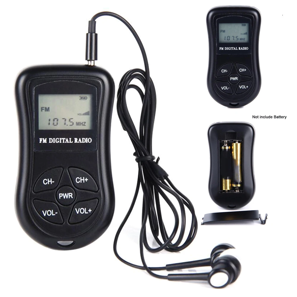 Черный цифровой карманный ЖК-дисплей радио портативный ABS Карманный аккумулятор питание стерео наушники мини ресивер FM