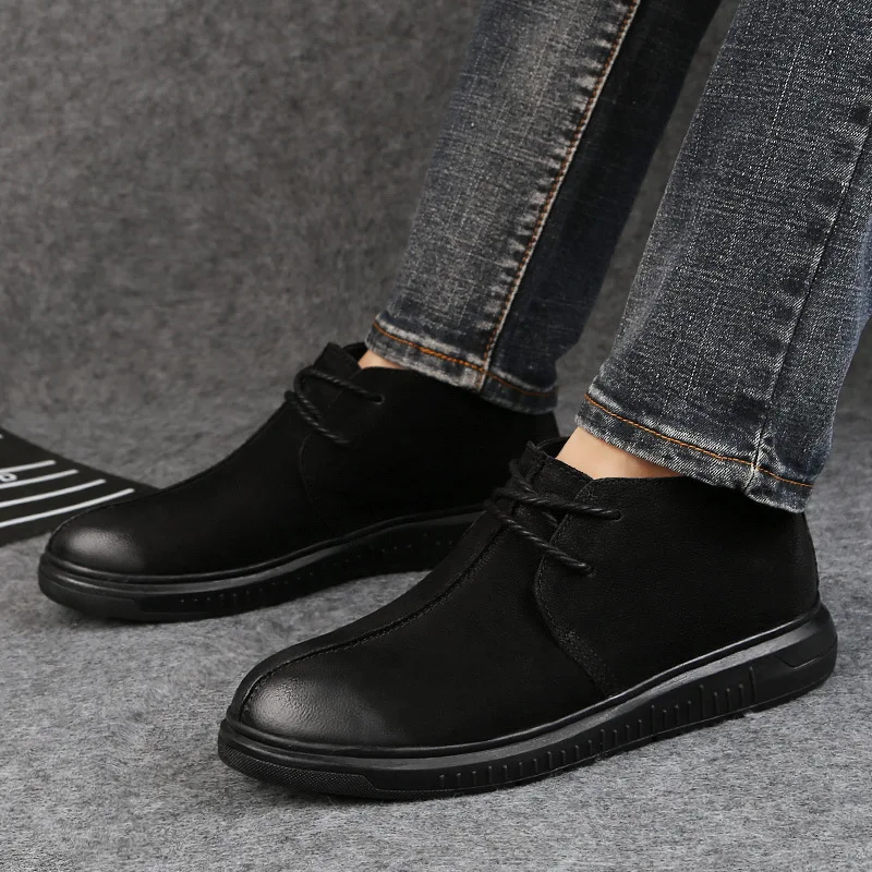 

Winter Shoe Men Mid-top Shoes Korean-style Trend England Versatile Martin Boots high state MEN'S Shoes Casual Leather Shoes