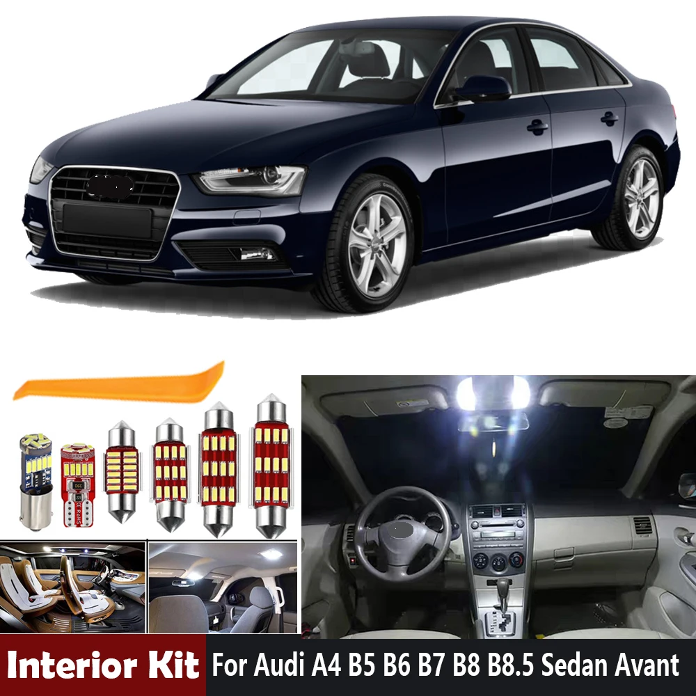 Белый Canbus автомобиля светодиодный лампы Подсветка салона комплект для Audi A4 B5 B6 B7