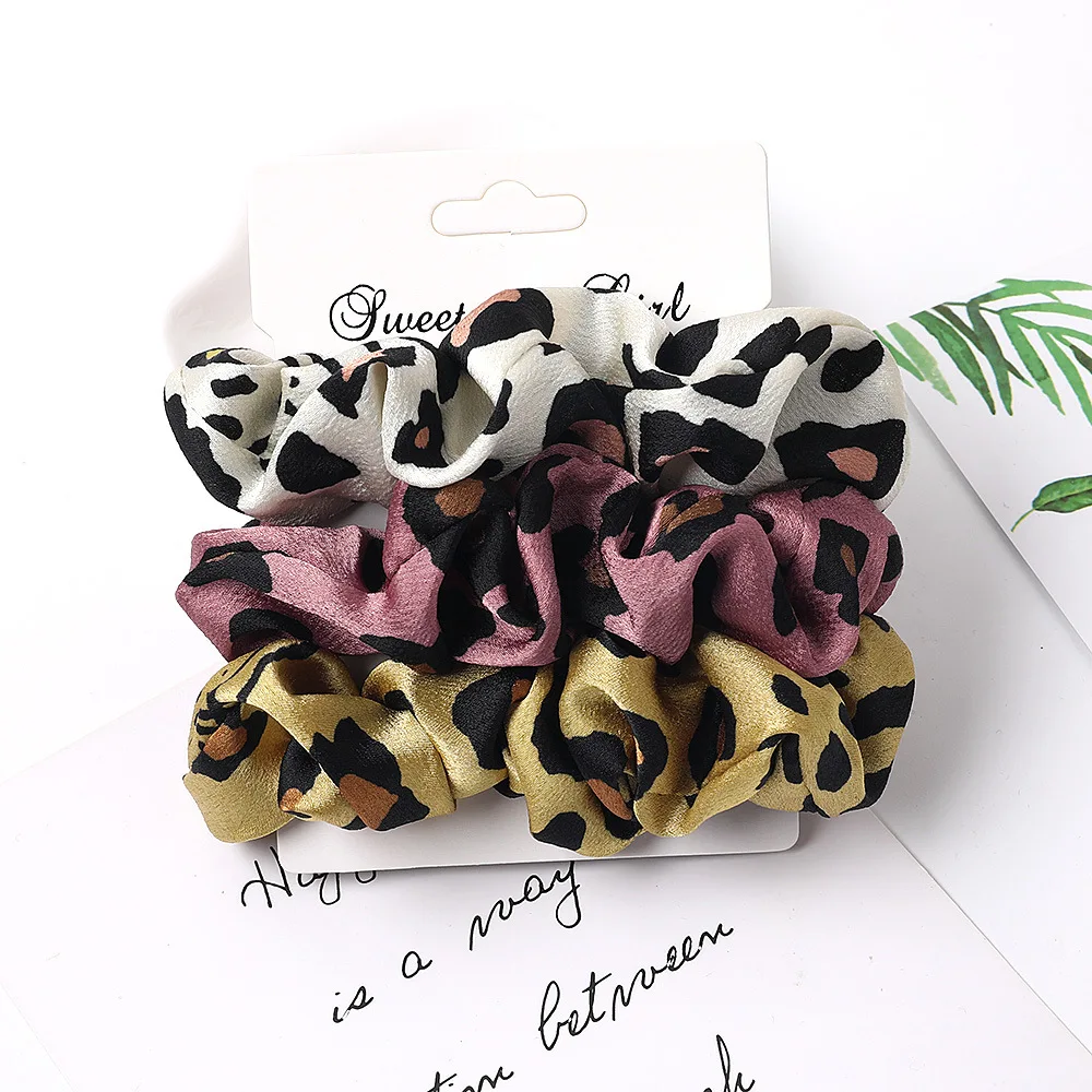 3PCS/1PC Vintage Velvet/Silk Leopard Pure Color Scrunchies Set Elastic Hair Bands Ponytail Holder Fashion Hair Accessories ladies headband Hair Accessories