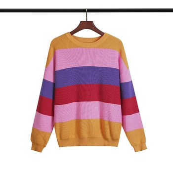 

DUYOU Mens Rainbow stripe print crew neck pullover Sweater Unisex Autumn Slim Fit Knitted Pullovers Casual Sweater High Quality