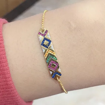 

UMGODLY Luxury Fashion Bracelet High Quality Yellow Gold Color Multicolor Zircon Stripes Straight Tribal Bracelet Women Jewelry