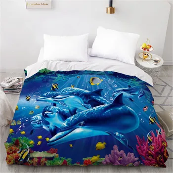 

3D Printed Custom Design Duvet Cover Quilt Comforter Blanket Case Covers Bedding Set Animal Sea Dolphins Blue Home Textile