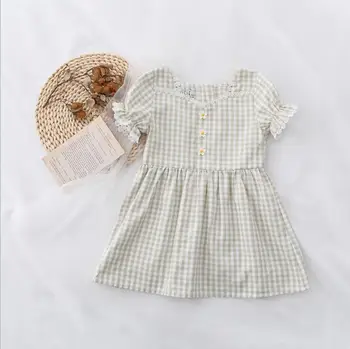 

2020 Korea Style Girls Plaid Dress Fashion Summer Cotton Girls Dresses 3-8 Years QH643