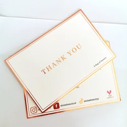 Carte de vœux en feuille d'or rose, carte postale de remerciement, carte en papier, vente en gros, haute qualité 