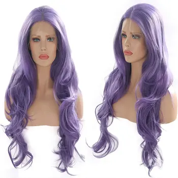 

Lavender Purple Body Wave Synthetic 13*3 Lace Front Wig Heat Resistant Fiber Natural Hairline Middle Parting For Women Daily Wig