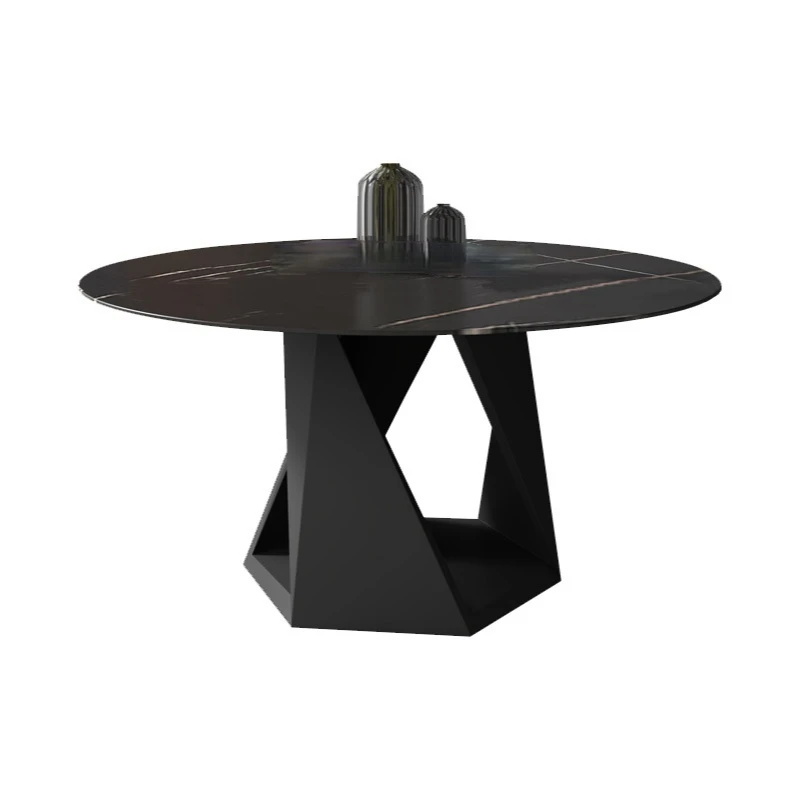 

Rock plate dining table and chair simple round turntable dining table minimalist restaurant round table