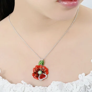 

Exquisite Fashion Ruby Rose Heart Shaped Handmade Enamel Ring Necklace Earrings Jewelry The Best Holiday Gift For Lovers