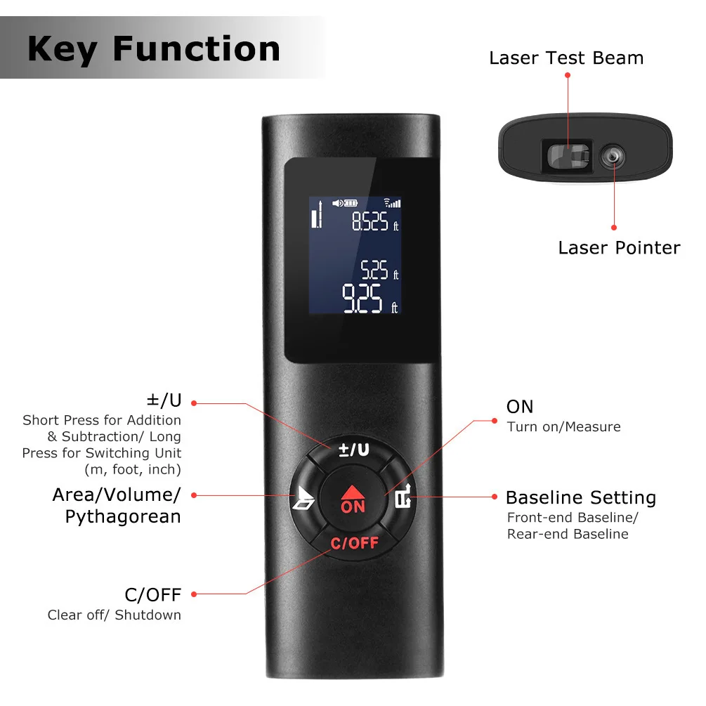 LAMEZIA Mini Portable Handheld 40M Smart Digital Laser Rangefinder DistanceMeter USB Charging Distance Measuring Range Finder LAMEZIA Mini Portable Handheld 40M Smart Digital Laser Rangefinder DistanceMeter USB Charging Distance Measuring Range Finder