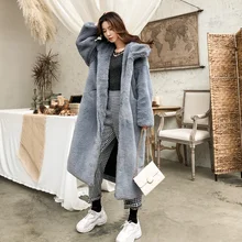 Зимнее и осеннее женское Новое меховое пальто из искусственного меха норки, утолщенное Длинное свободное повседневное пальто большого размера с капюшоном