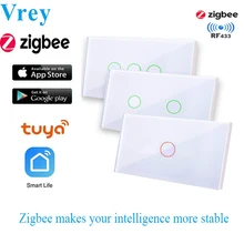 US Standard Zigbee Touch Switch, WIFI Smart Switch, Voice Control wall switch work with Alexa Echo Google Home 1/2/3-Gang