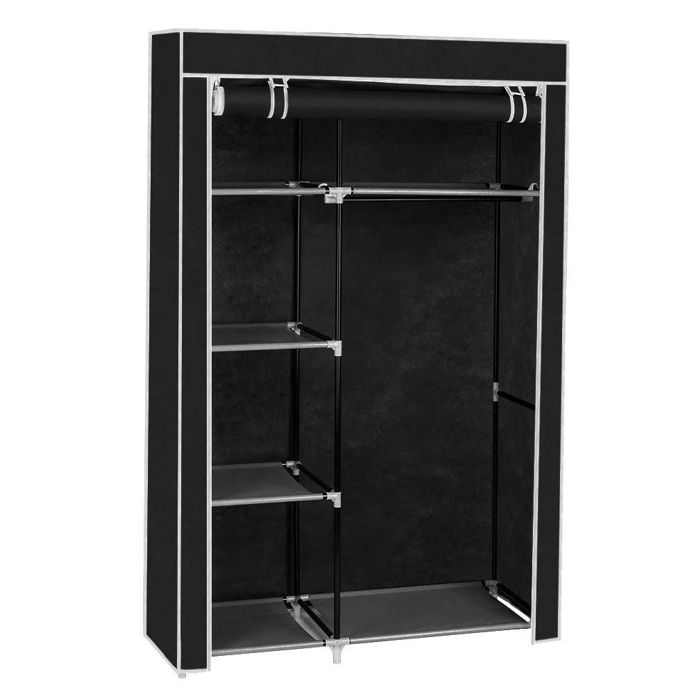 

Closet Storage Organizer Wardrobe Clothes Rack with Shelves Black 64" Portable [US-W]