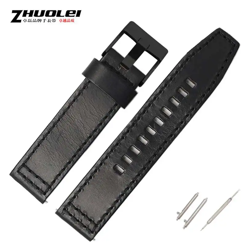 High-Quality Retro Quick Release Genuine Leather Watchband Strap - Black/Dark Brown, 22mm/24mm