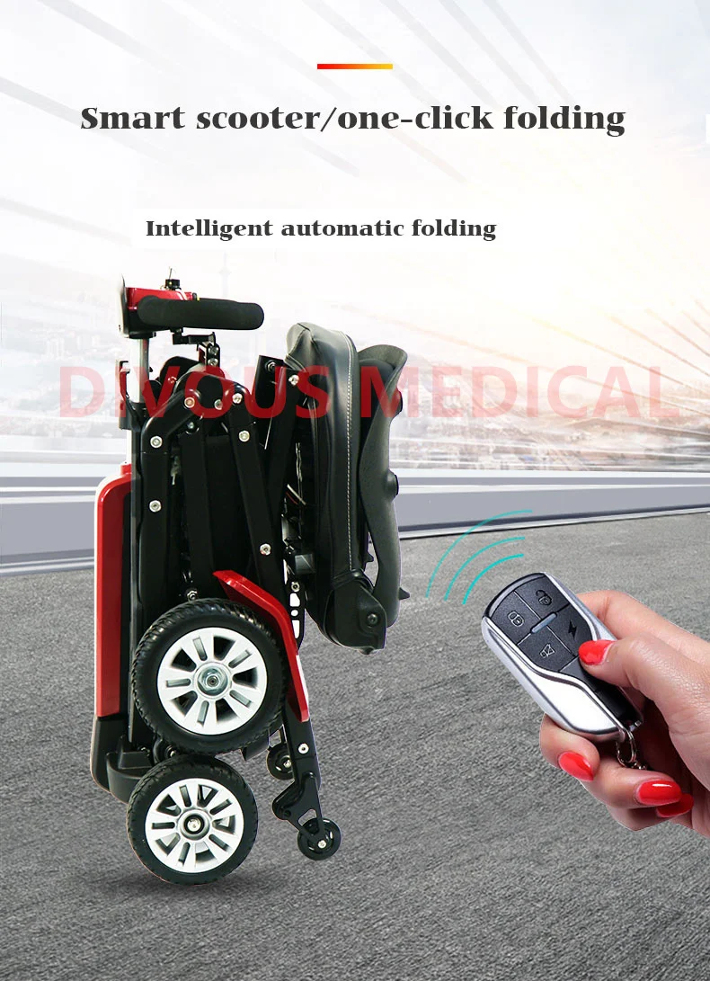 Hot sell 24v seniors disabled 4 wheels automatic folding electric mobility scooter 5