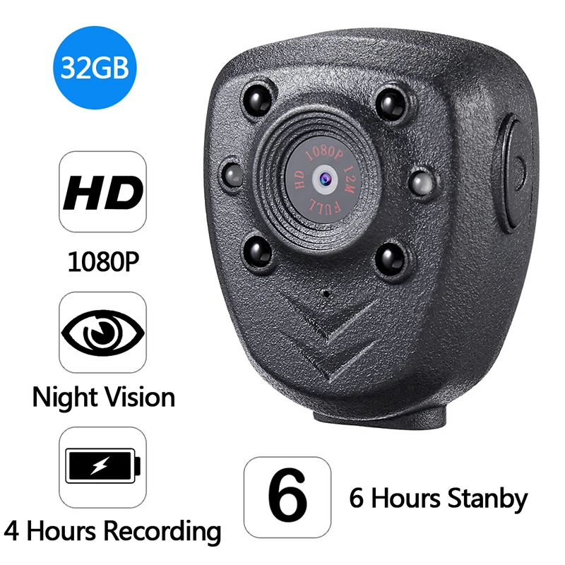  FHD Video Camera Build-in 32GB Night Vision IR Body Cam Recorder Home Security mini camera