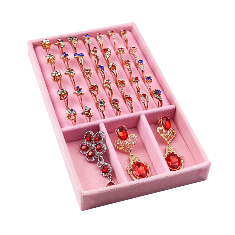 

Mordoa Pink Velvet Suede Ring Earrings Organizer Ear Studs Jewelry Display Stand Holder Rack Showcase Plate Fashion Jewelry Box