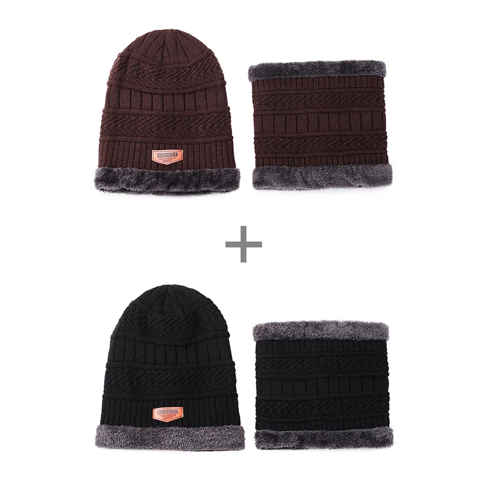 [AETRENDS] комплект из 2 предметов, зимняя шапочка-шарф, теплая вязаная шапка, толстая вязаная шапка с черепом для мужчин и женщин, Z-10069 - Цвет: Coffee and Black