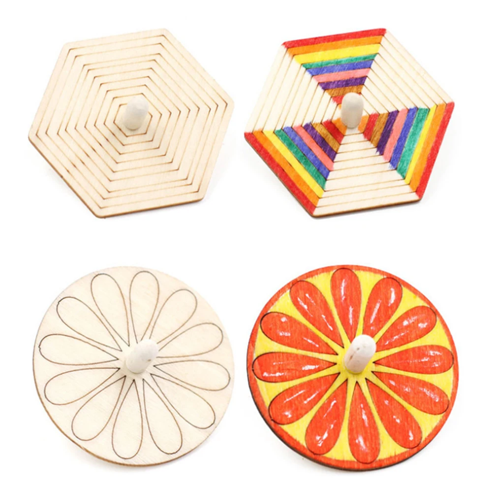 incredible  24pcs Children's Diy Painting Coloring Gyro Toys Wooden Spinning Tops DIY Wood Spin Tops For Party 