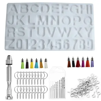 

Alphabet Keychain Mold, Resin Alphabet Molds Silicone Keychain Molds Resin Letters with Keychain Tassels and Pin Vise Se