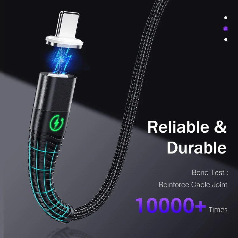Магнитный светодиодный кабель YKZ type C, магнитный USB 3A кабель для быстрой зарядки для Apple телефона samsung huawei, магнитный кабель для передачи данных