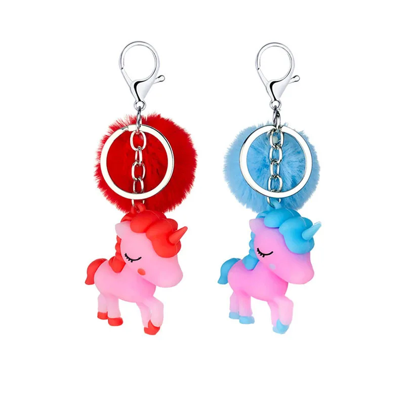 

Cartoon Cute Soft Silcone Unicorn Pony Furry Ball Keychain Pendant Creative Gifts Key Chain Bag Ornament