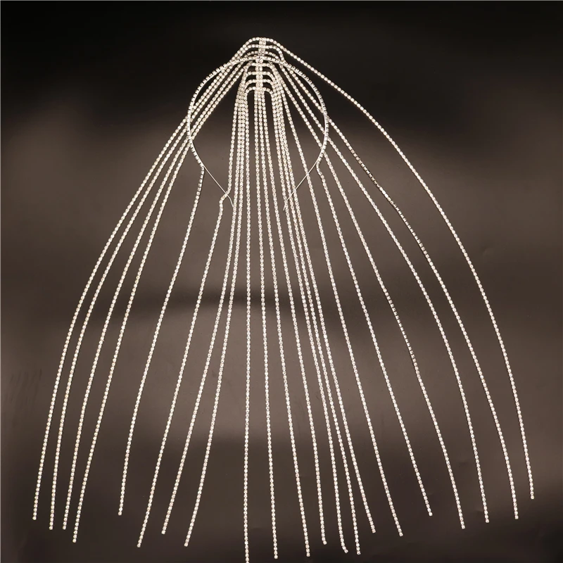 Shiny Rhinestone Tassel Headbands For Women Fashion Crystal Hairband Temperament Hanging Hair Accessories Bridal Wedding Jewelry