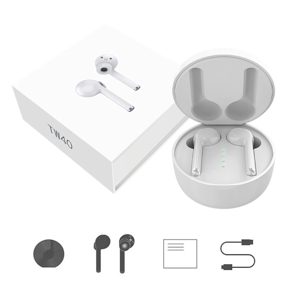 TW40 TWS Wireless Bluetooth Touch Control Earphone Stereo Mic Noise Cancelling Earpiece Sports Earphone For iPhone and Android