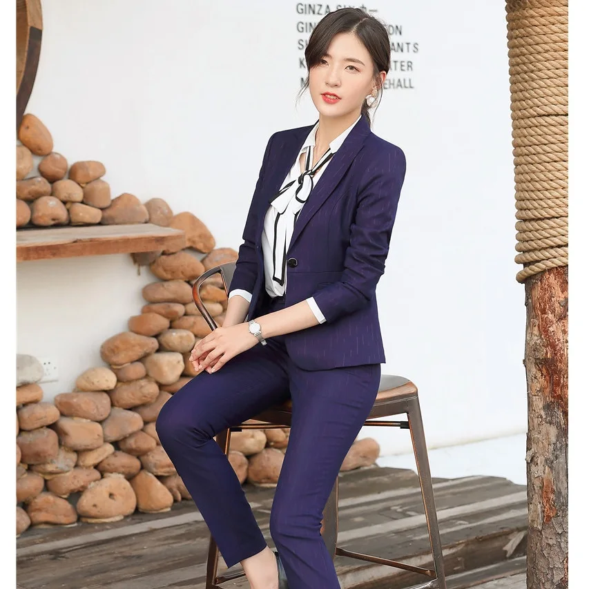 Ladies Purple Blazer Women Business Suits with Pant and Jacket Sets Work Wear Office Uniform Styles OL