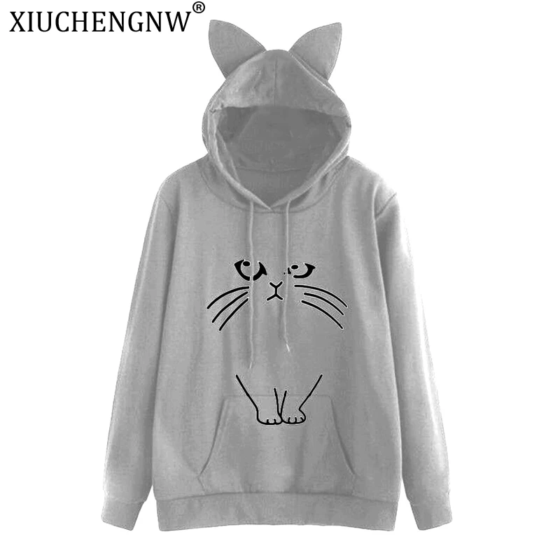 Женские повседневные толстовки Kawaii с рисунком котенка укороченная пара укороченная толстовка с капюшоном оверсайз Одежда для девочек