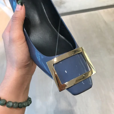 Kmeioo Classic Career Office Shoes Woman Square Toe Low Heels Women Fashion Loafers Slip-On Suqare Heels Woman Red Black Shoes blue