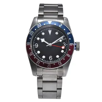 

41mm automatic watch GMT silver case black sterile dial Mineral glass steel bracelet free shipping wholesale 45