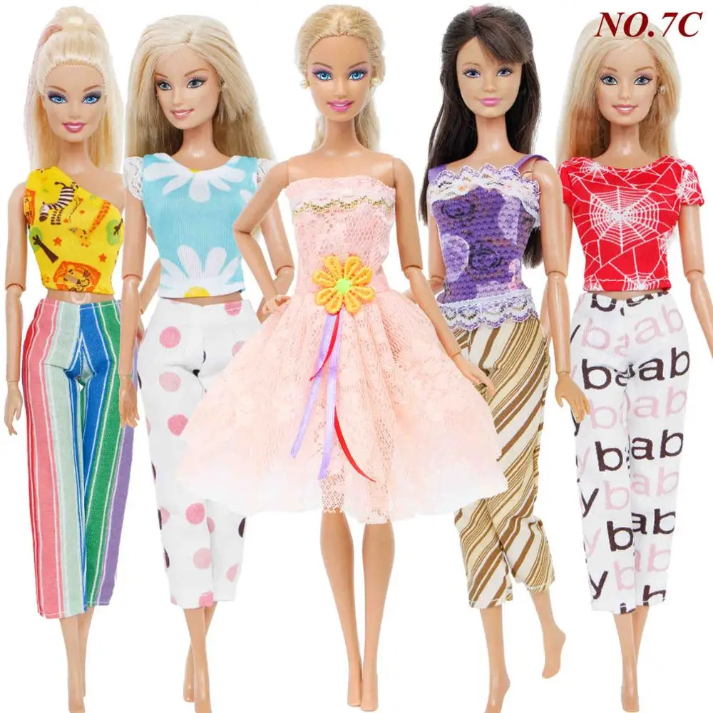 Мода ручной работы 5x наряды смешанный стиль красивые платья принцессы цветочный узор Юбка Одежда для куклы Барби аксессуары игрушки - Цвет: NO.7C
