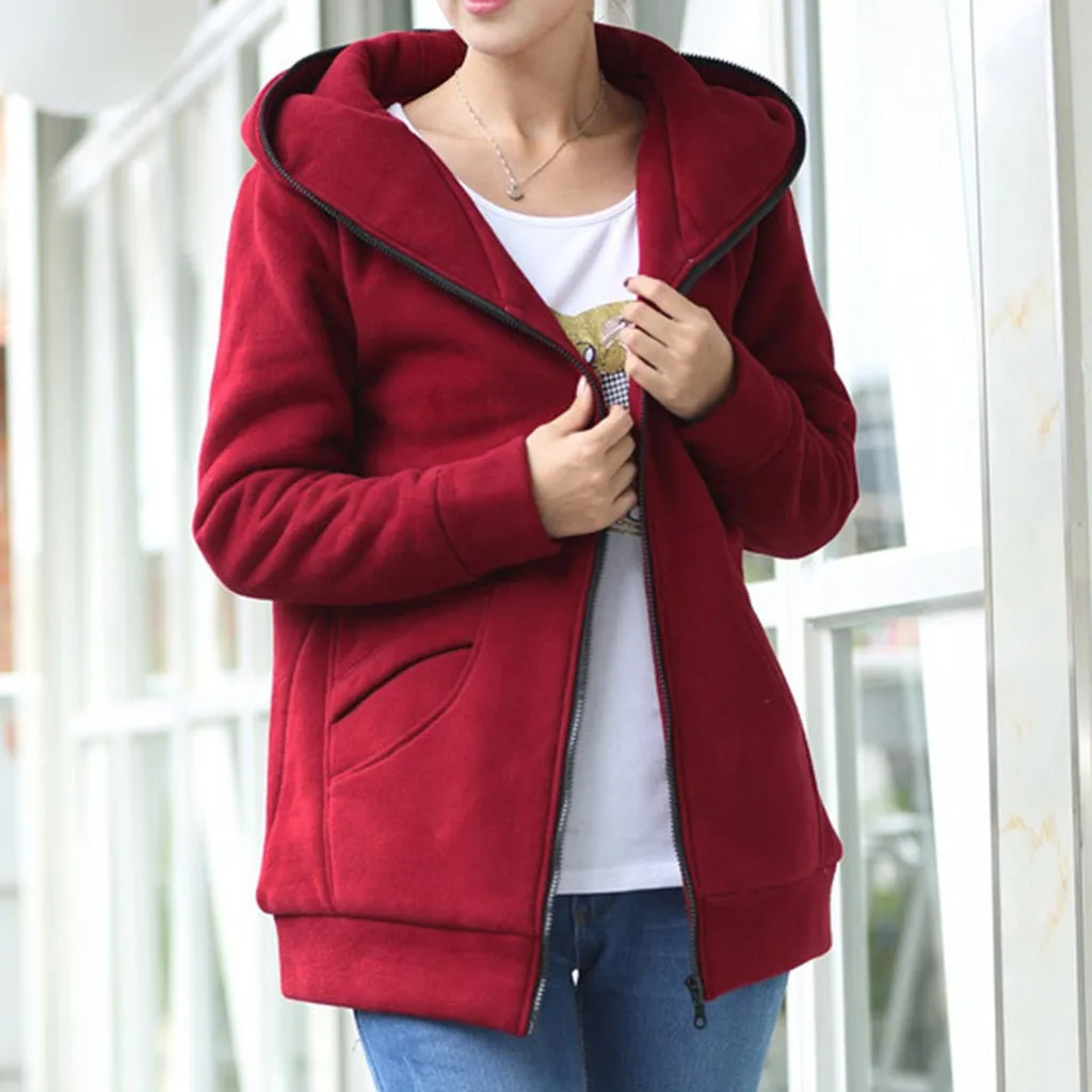 

Pop Fashion Nice Womens Winter Coat Warm Outwear Solid Hooded With Pockets Composite Coats Cardigan Outwear Chaqueta Mujer Pop